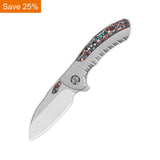 QSP Capybara Frame Lock Pocket Knife Böhler M390 Blade Ti Handle with Red Blue camo Carbon Fiber inlay