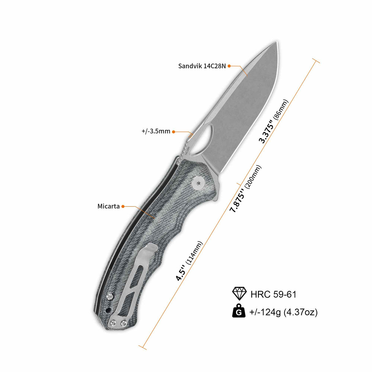 QSP Gorilla Liner Lock Pocket Knife with Micarta handle and Sandvik 14C28N blade.
