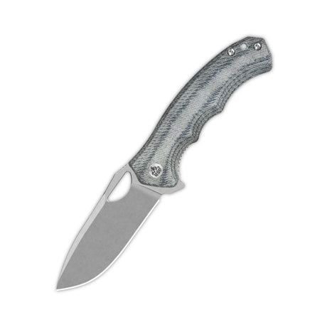 QSP Gorilla Pocket Knife with denim micarta handle and 14C28N blade.