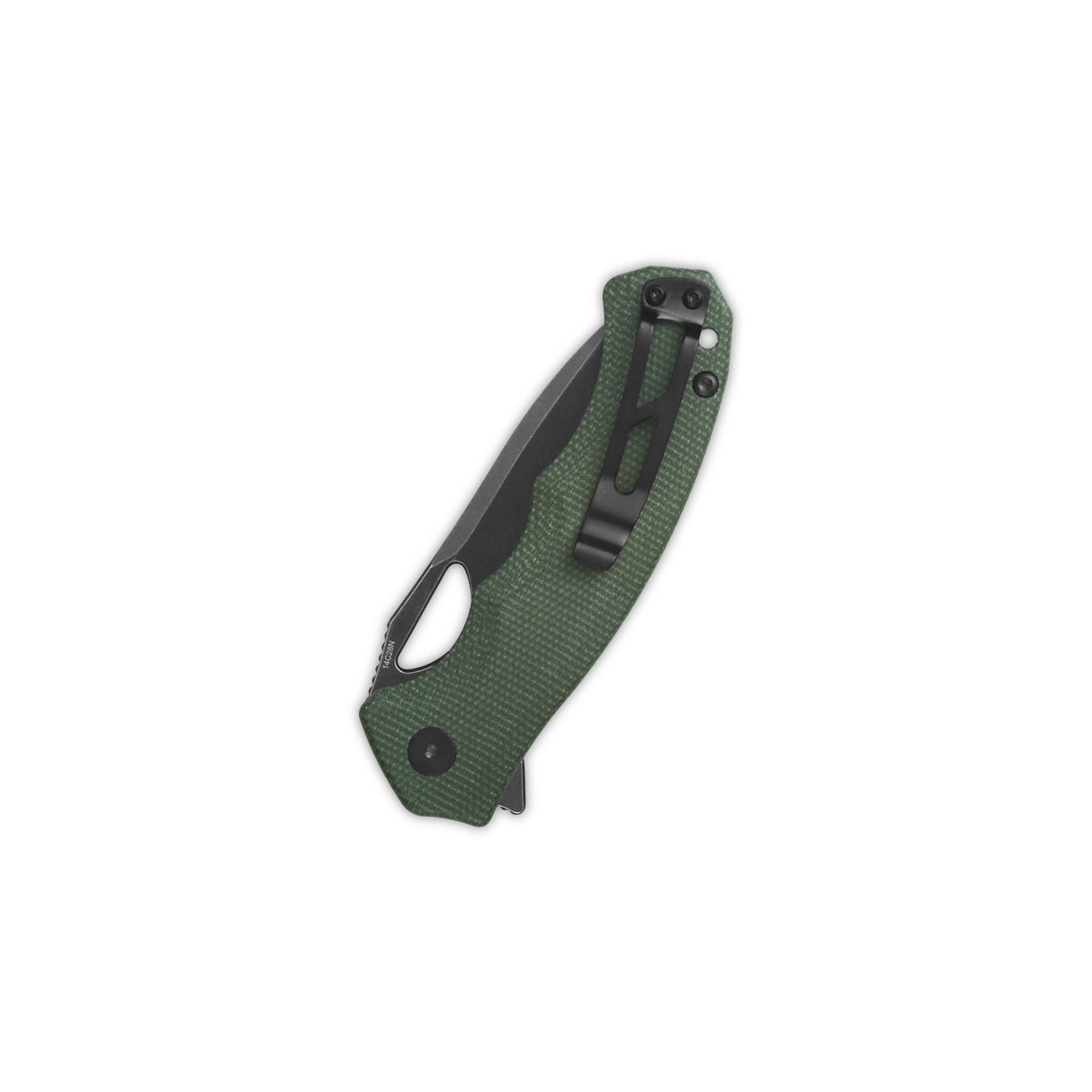 QSP Gorilla pocket knife with green micarta handle and stainless steel pocket clip, closed