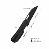 QSP Variant PE pocket knife with black G10 handle and 14C28N blade specifications.