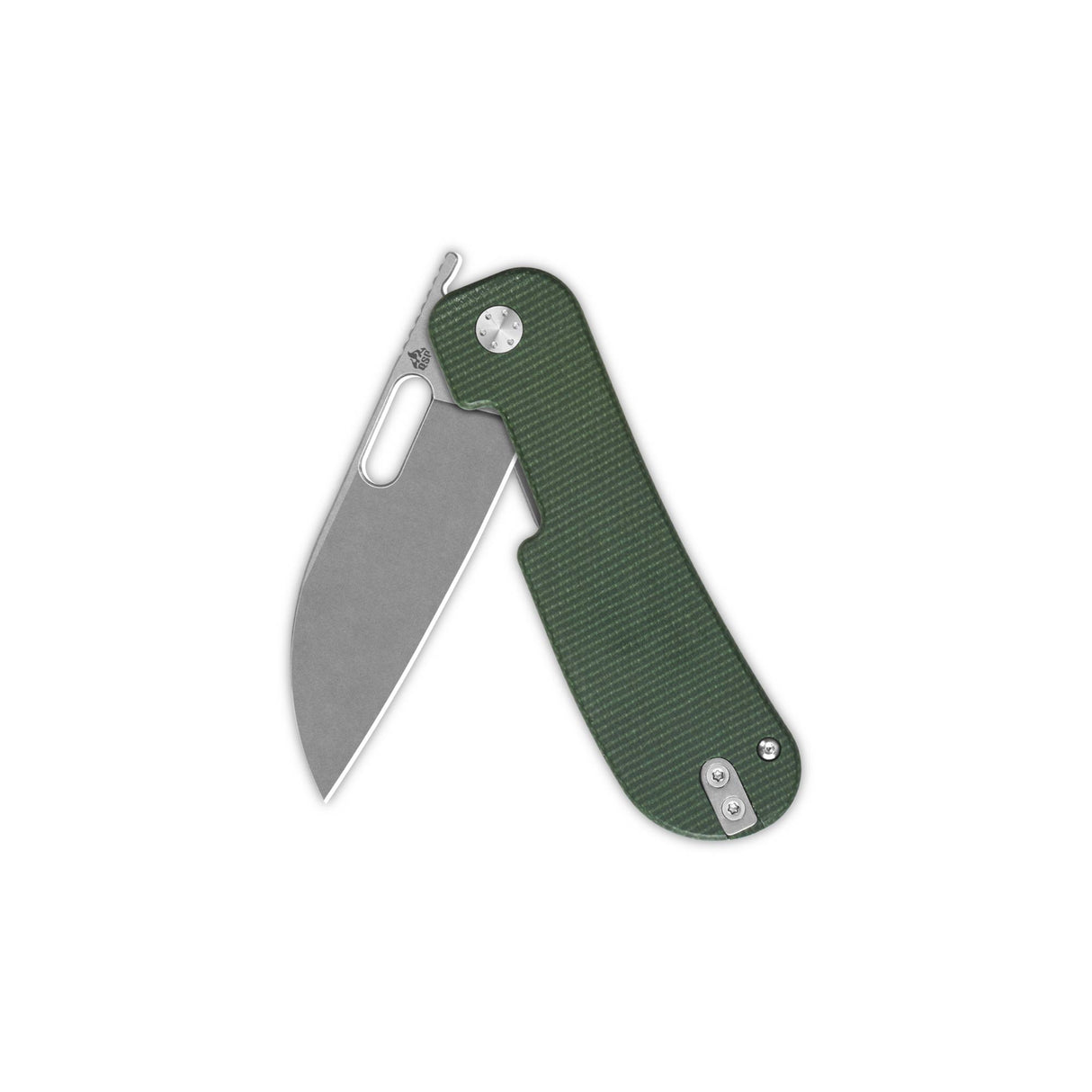 QSP Variant PE pocket knife with green micarta handle and stonewashed sheepsfoot blade