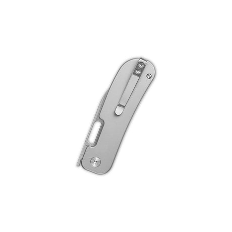 Titanium handle QSP Variant PE pocket knife with sheepsfoot blade and pocket clip.