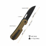 QSP Variant PE pocket knife displaying dimensions and titanium handle features.