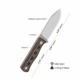 QSP Canary fixed blade knife specifications with dark micarta handle details