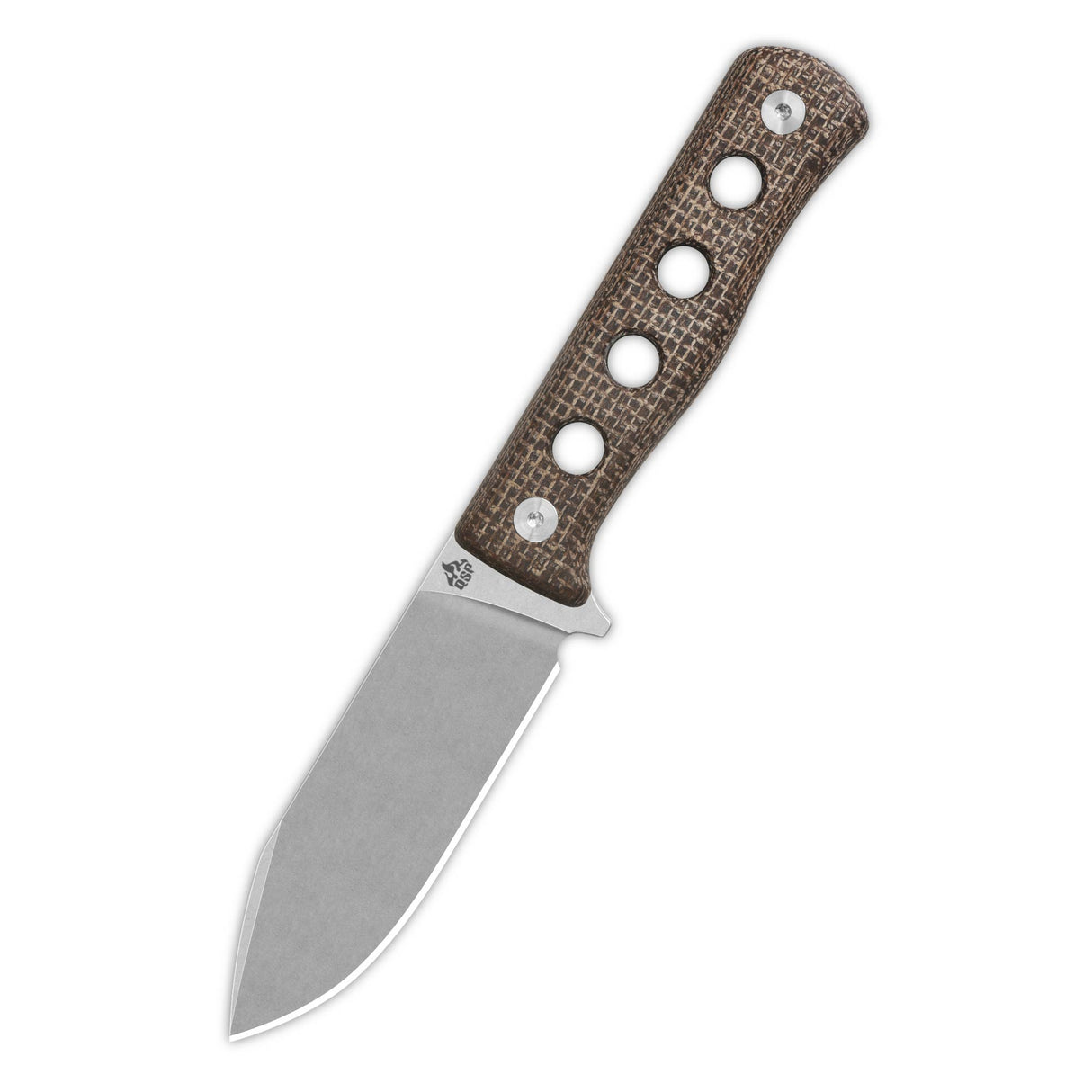 QSP Canary fixed blade knife with dark brown micarta handle and drop point blade