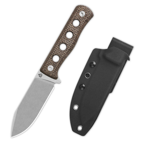 QSP Canary fixed blade knife with rough micarta grip and durable sheath