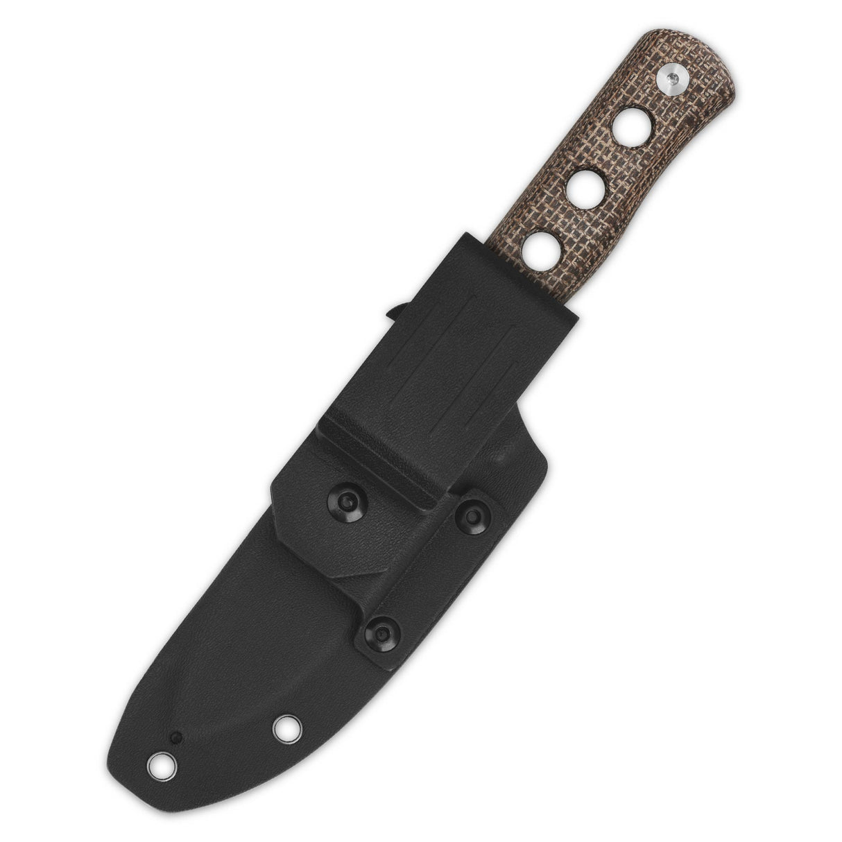 QSP Canary fixed blade knife with dark micarta handle and secure sheath
