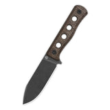 QSP Canary knife with dark brown micarta handle and drop point blade design