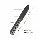 QSP Canary fixed blade knife with Cr8Mo2VSi blade and black micarta handle.