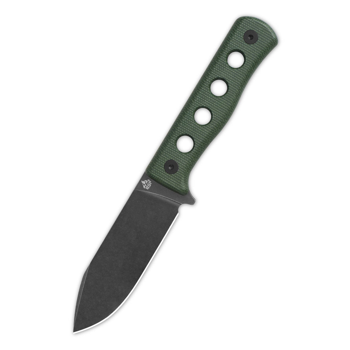 QSP Canary fixed blade knife with green micarta handle and drop point blade.
