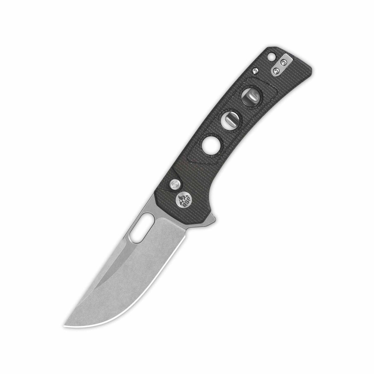 QSP Unicorn Button Lock Pocket Knife with dark brown Micarta handle