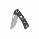 Side view of QSP Unicorn pocket knife with 14C28N blade and dark brown Micarta handle