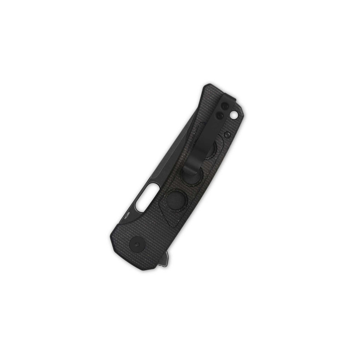QSP Unicorn Pocket Knife side view with dark brown Micarta handle and button lock.