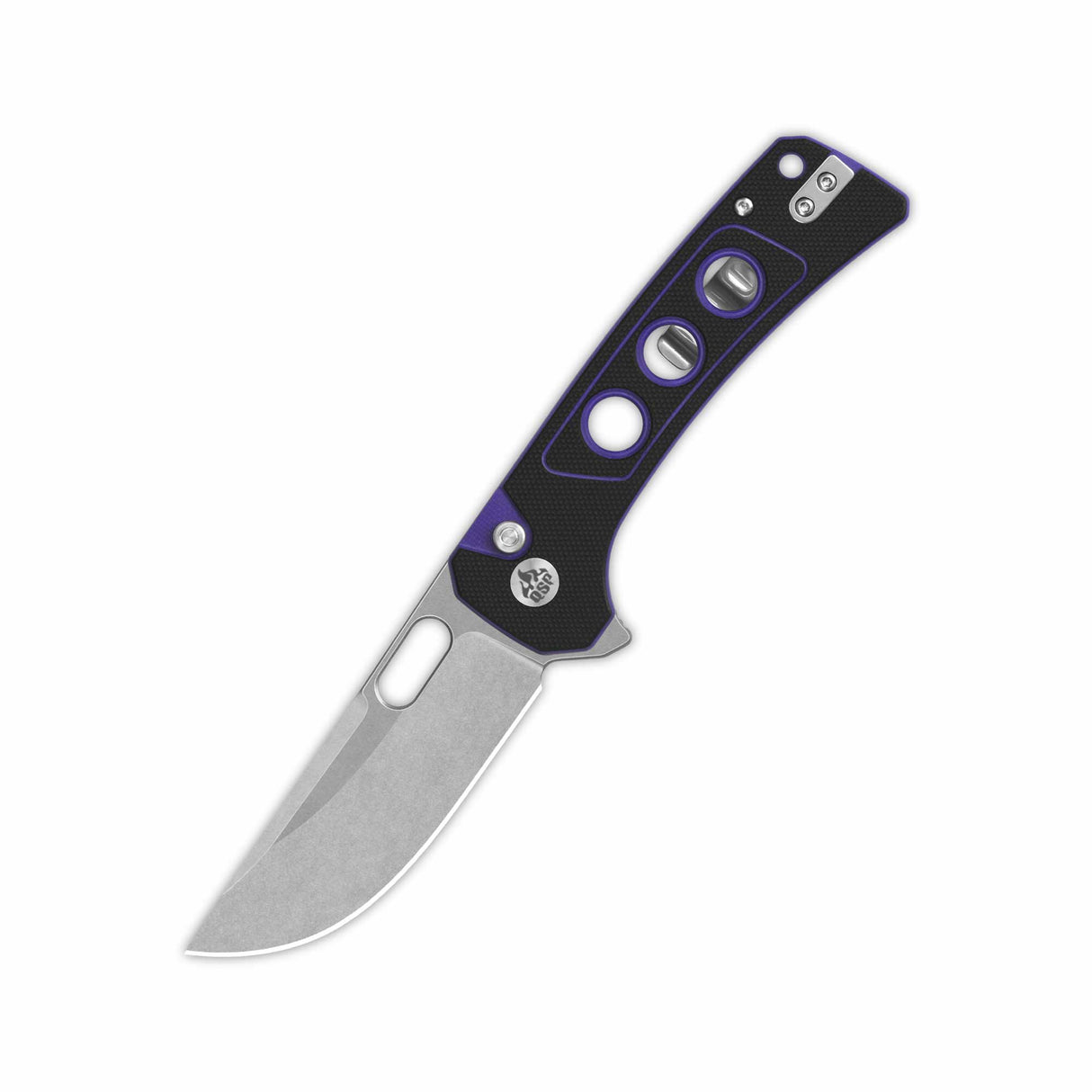 QSP Unicorn Button Lock Pocket Knife 14C28N Blade Black surface Purple liner G10 Handle