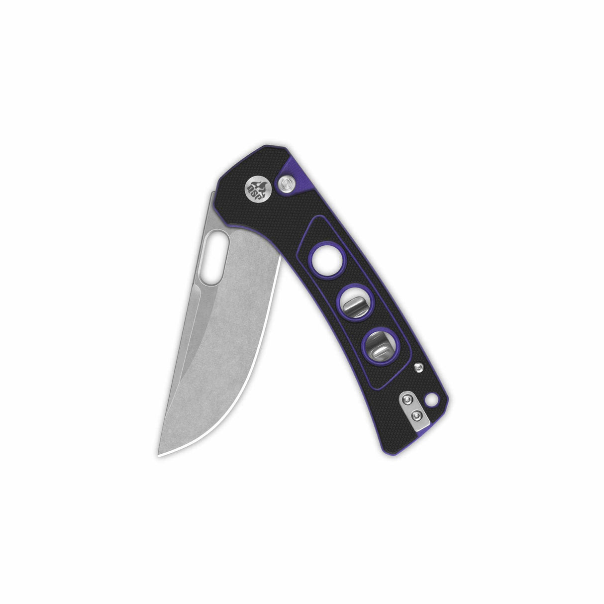 QSP Unicorn Button Lock Pocket Knife 14C28N Blade Black surface Purple liner G10 Handle