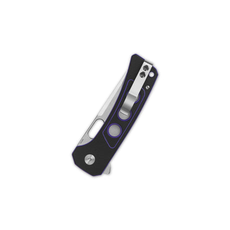 QSP Unicorn pocket knife with black G10 handle and purple accents