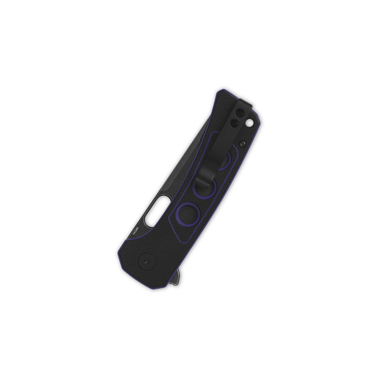 QSP Unicorn Button Lock Pocket Knife with black G10 handle and purple liner