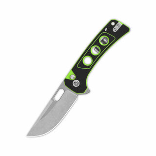 QSP Unicorn pocket knife with 14C28N blade and black neon liner G10 handle