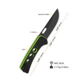 QSP Unicorn pocket knife with drop point blade and neon green G10 handle details