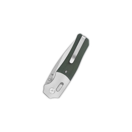 QSP Vault pocket knife with green micarta handle, Glyde lock mechanism