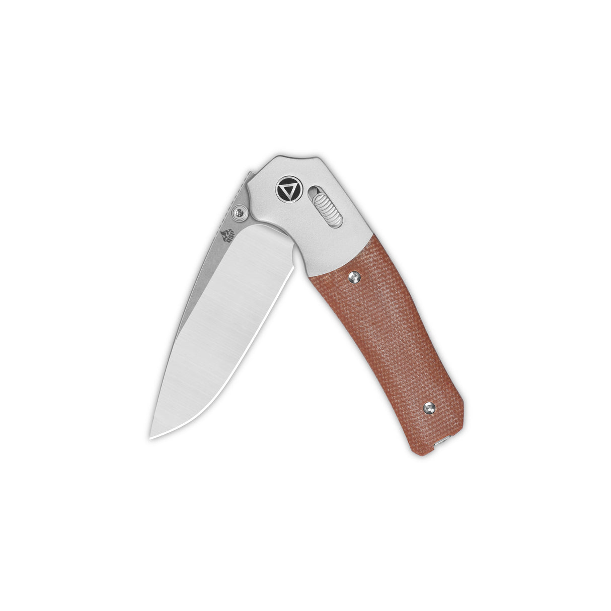 QSP Vault Glyde Lock Pocket Knife with tan micarta handle and shiny blade
