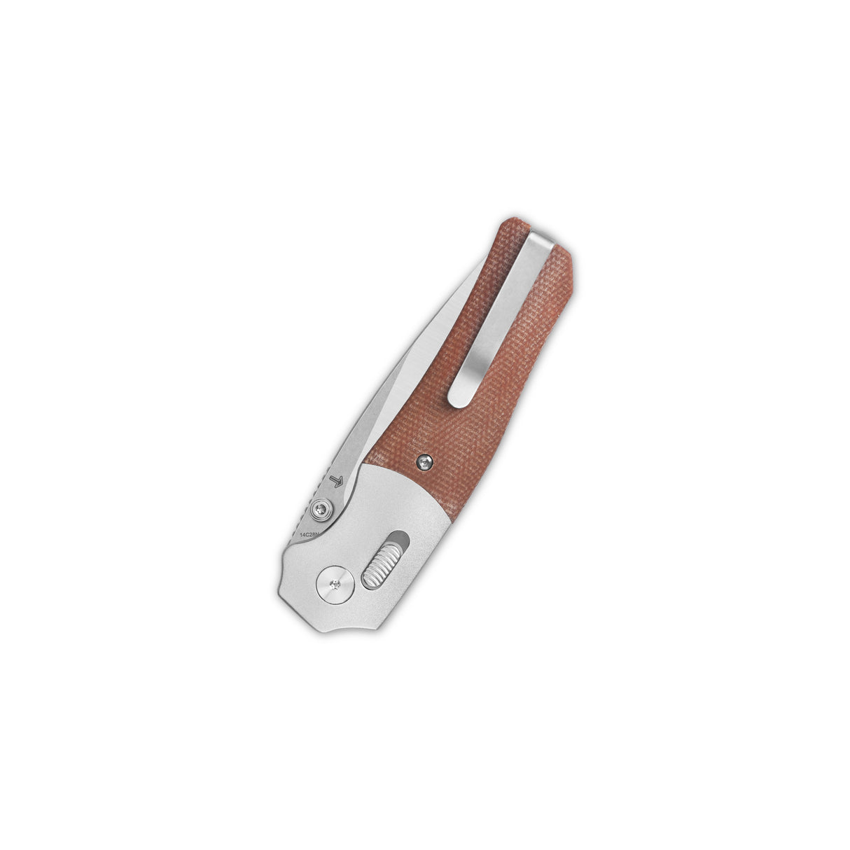 QSP Vault Glyde Lock Pocket Knife with tan micarta handle and silver blade