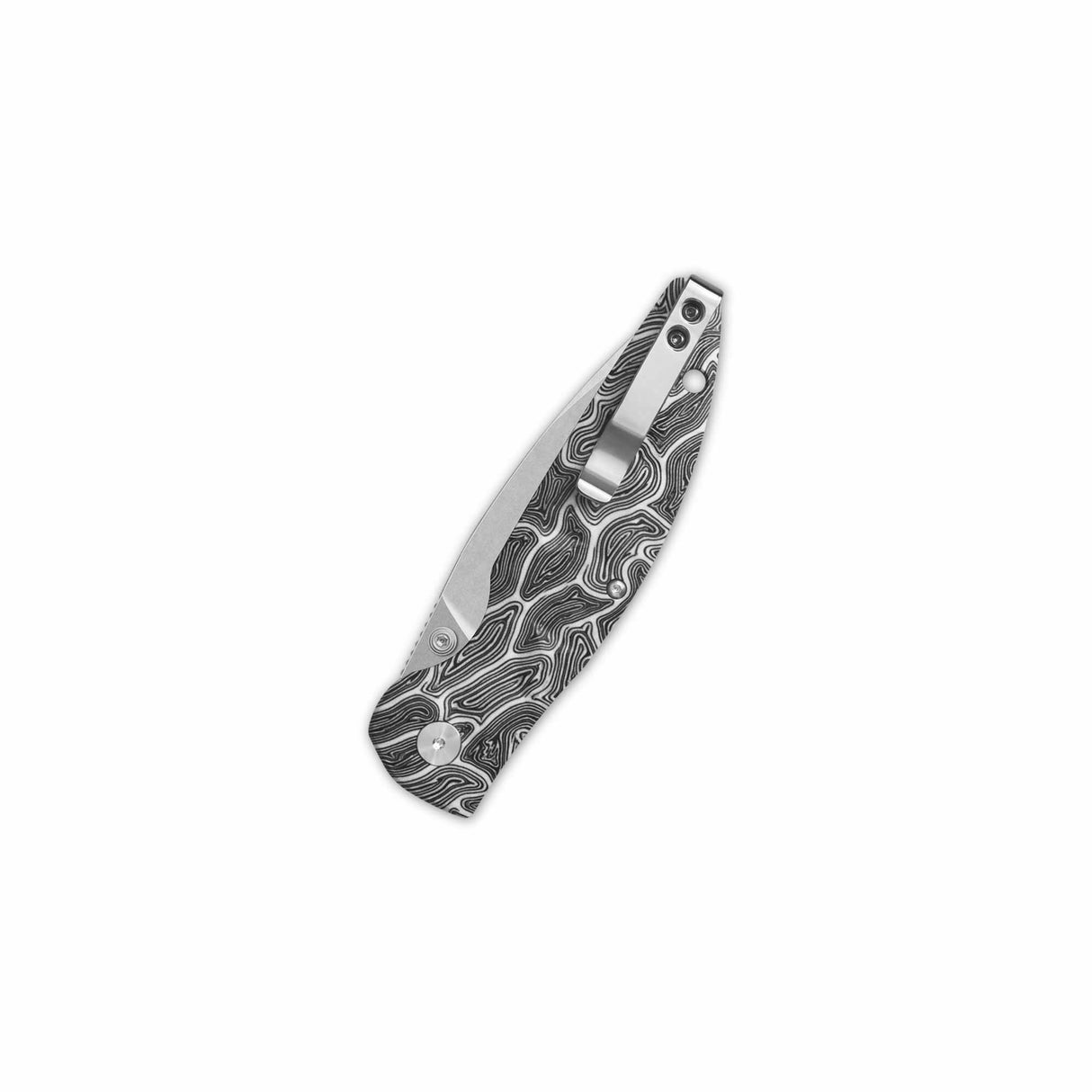 QSP Turtle Punk pocket knife with unique black and white handle design and steel blade.