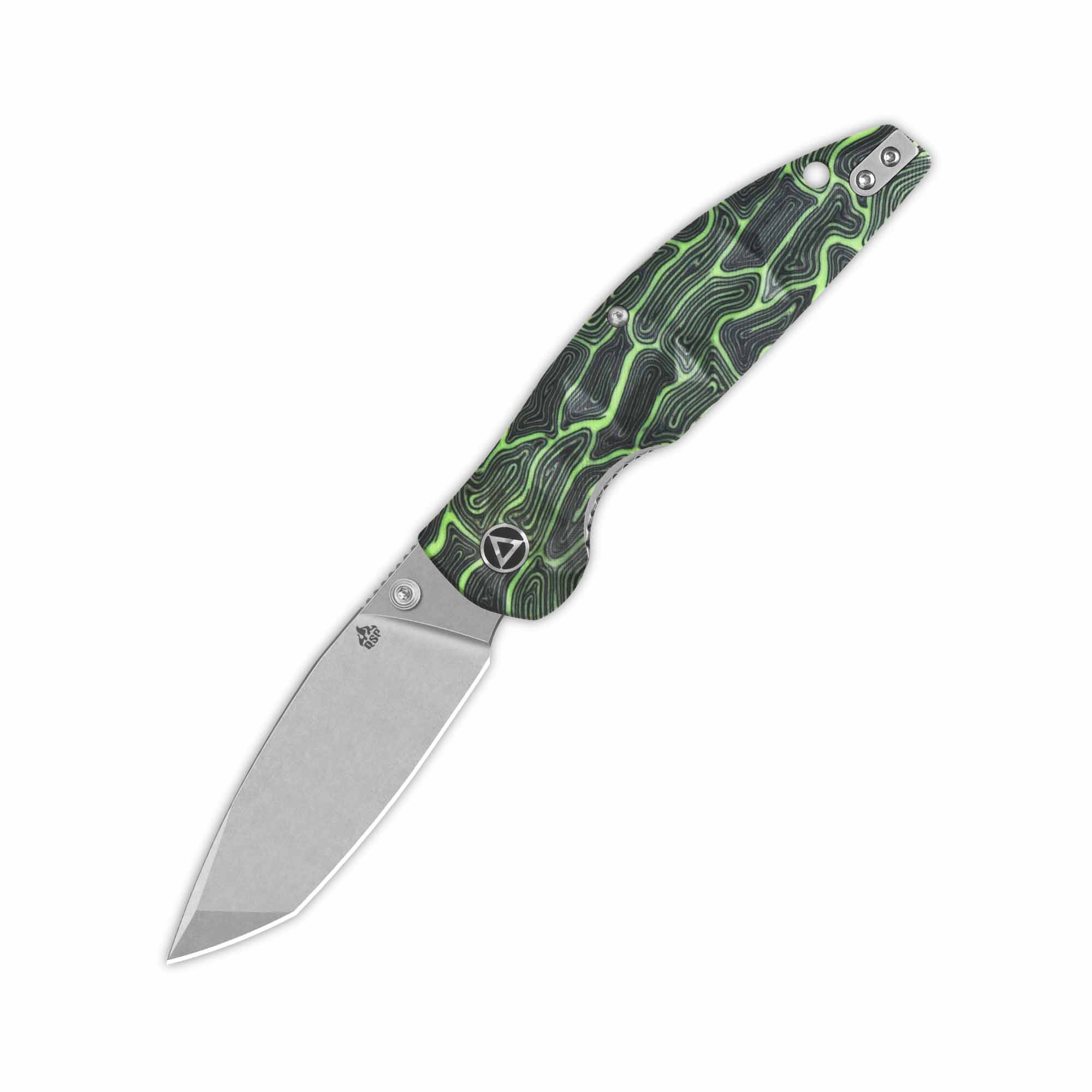 QSP Turtle Punk Pocket Knife 14C28N Blade Black/Green G10 Handle