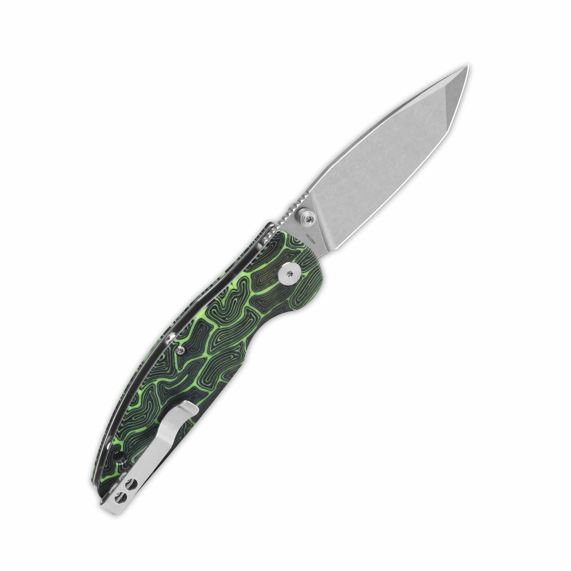 QSP Turtle Punk Pocket Knife 14C28N Blade Black/Green G10 Handle