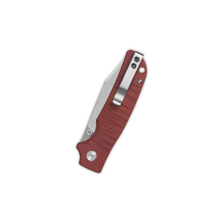 Dark red G10 handle QSP Kali pocket knife with stonewashed 14C28N blade