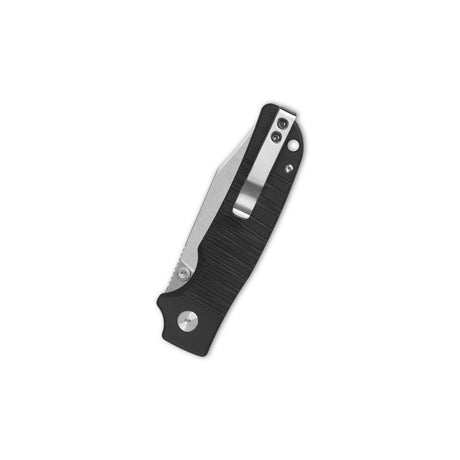 Black G10 handle button lock pocket knife with stonewashed 14C28N blade