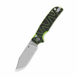 QSP Kali button lock pocket knife with black/neon G10 handle and 14C28N blade