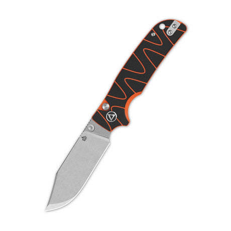 QSP Kali Button Lock Pocket Knife with black and orange handle and 14C28N blade