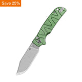 QSP Kali Button Lock Pocket Knife 14C28N Blade Green Aluminium Handle