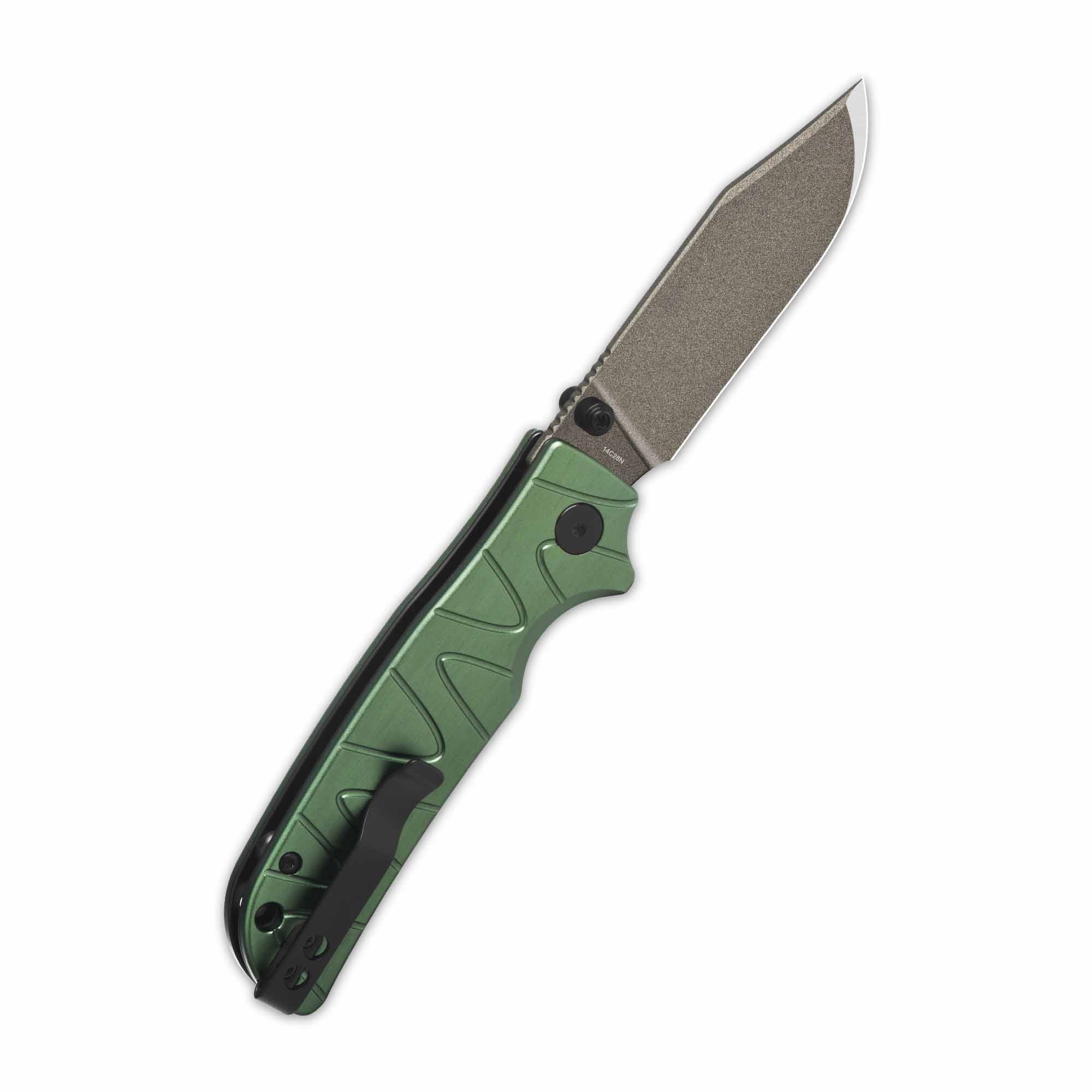 QSP Kali Button Lock Pocket Knife 14C28N Blade Green Aluminium