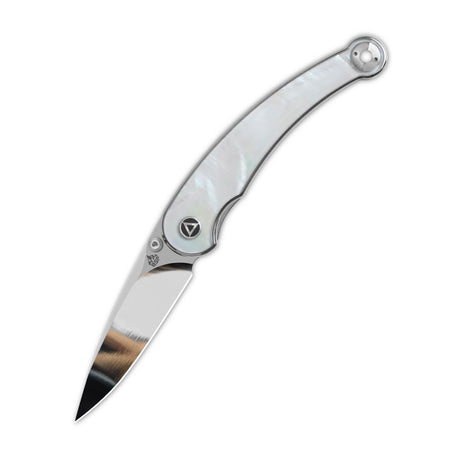 QSP Dolphin pocket knife with 14C28N blade and white pearl shell handle