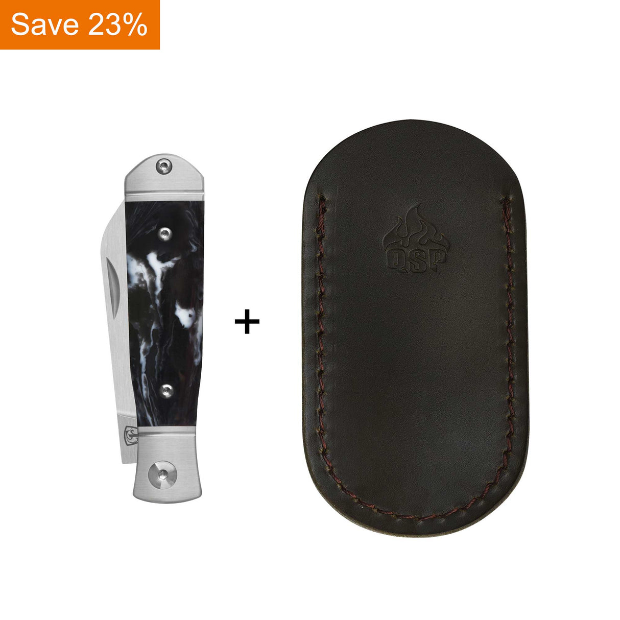 QSP Jumping Jack Slip Joint Pocket Knife 14C28N blade Black-White Resin Handle