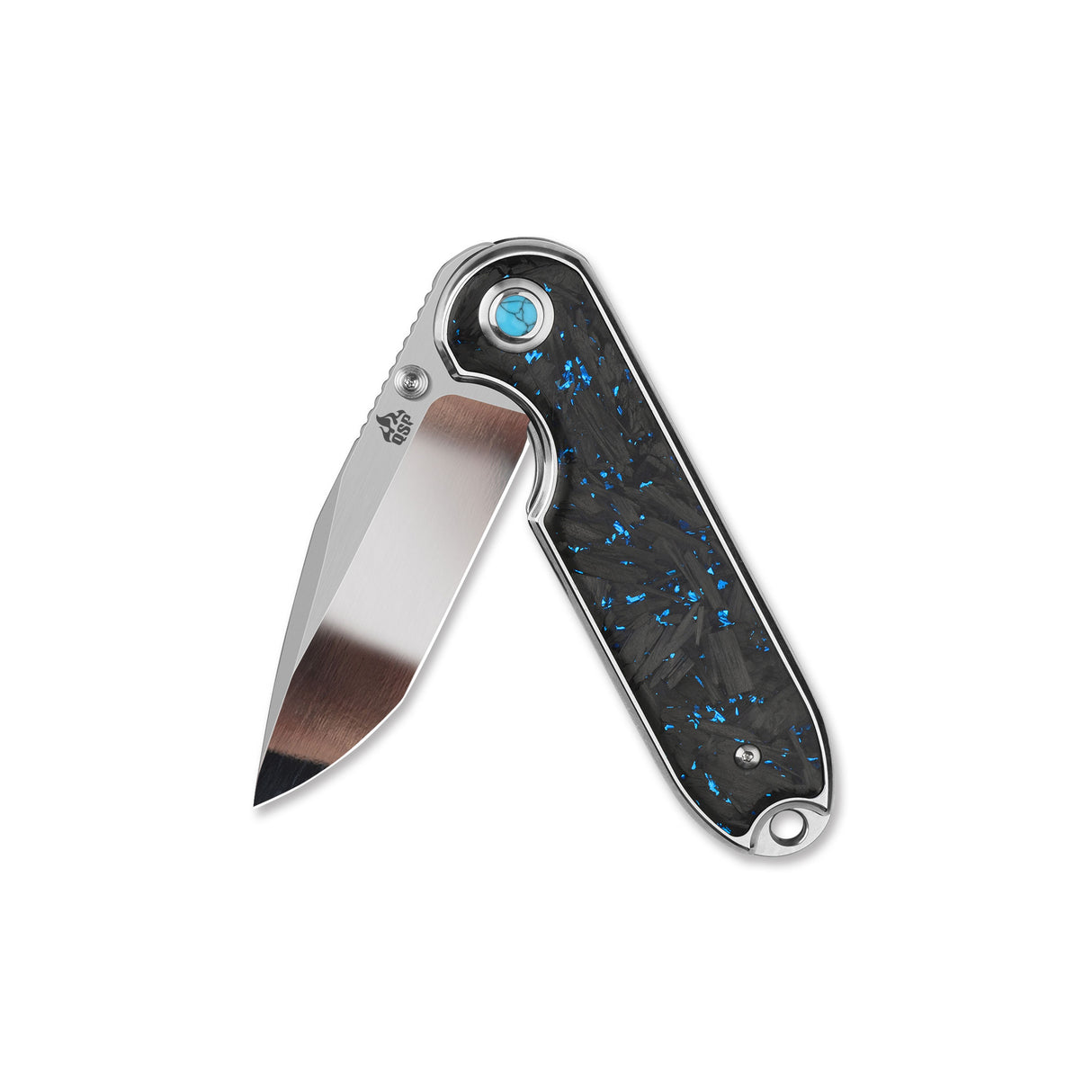 QSP Nebula Liner Lock Pocket Knife 14C28N Blade Blue Shredded Carbon Fiber Handle
