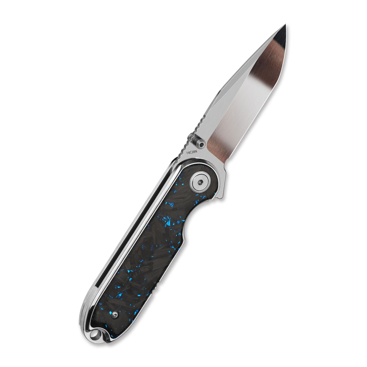 QSP Nebula Liner Lock Pocket Knife 14C28N Blade Blue Shredded Carbon Fiber Handle