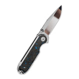QSP Nebula Liner Lock Pocket Knife 14C28N Blade Blue Shredded Carbon Fiber Handle