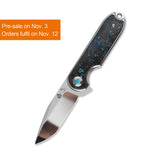 QSP Nebula Liner Lock Pocket Knife 14C28N Blade Blue Shredded Carbon Fiber Handle
