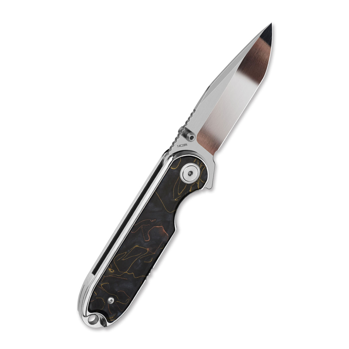 QSP Nebula Liner Lock Pocket Knife 14C28N Blade Brass Copper Mesh Resin Handle