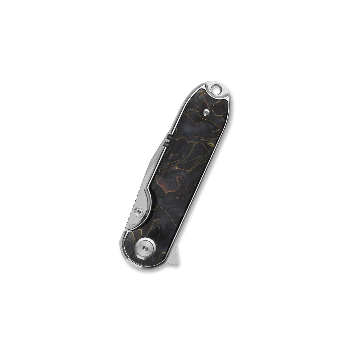 QSP Nebula Liner Lock Pocket Knife 14C28N Blade Brass Copper Mesh Resin Handle