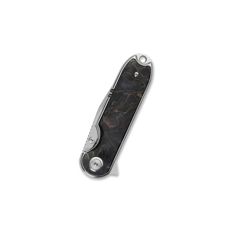 QSP Nebula Liner Lock Pocket Knife 14C28N Blade Brass Copper Mesh Resin Handle
