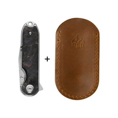 QSP Nebula Liner Lock Pocket Knife 14C28N Blade Brass Copper Mesh Resin Handle