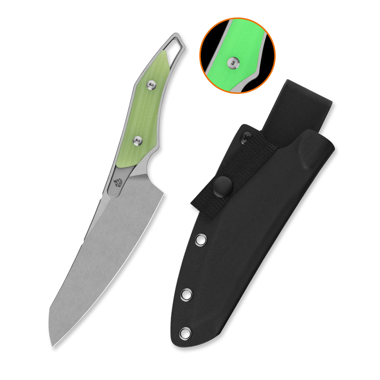 QSP T-Cook Fixed Blade Knife Nitro V Blade Glow-in-the-Dark G10 Handle