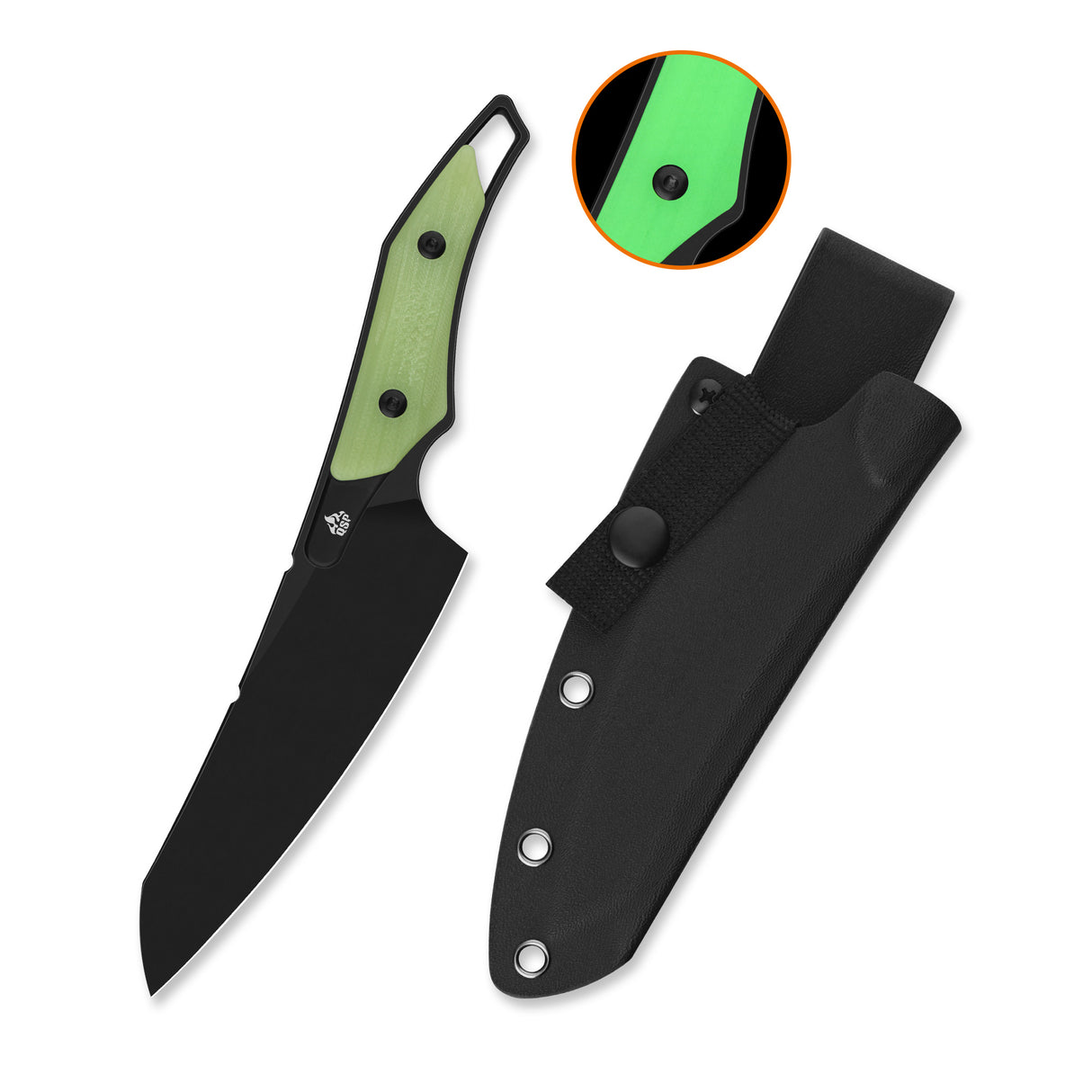QSP T-Cook Fixed Blade Knife Nitro V Blade Glow-in-the-Dark G10 Handle