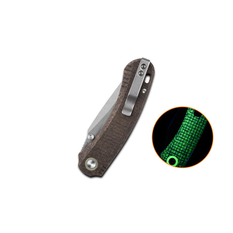 QSP Coyote Button Liner Lock Pocket Knife Nitro V blade Glow-in-the-Dark Micarta handle