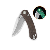 QSP Coyote Button Liner Lock Pocket Knife Nitro V blade Glow-in-the-Dark Micarta handle